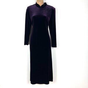 VTG Purple Velvet Maxi Dress 10P Cheongsam Qipao Y2K Asian Whimsygoth Mandarin